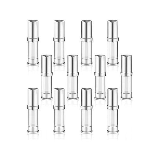 12 Pieces 0.18oz/5ml Clear Airless Pump Bottles with Silver Lids,Plastic Vacuum Jars,Refillable Cosmetic Containers,Travel Sample Dispenser for Foundation,Lotions,Shampoo,Moisturizer