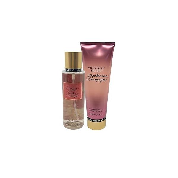 Victoria's Secret Strawberries & Champagne Fragrance Mist 8.4oz and Lotion 8oz - Set