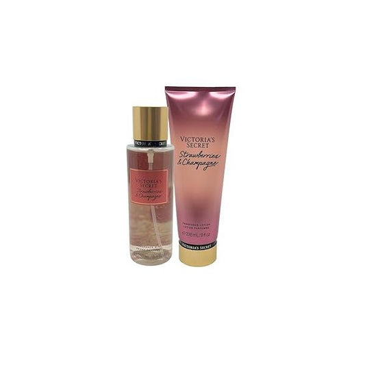 Victoria's Secret Strawberries & Champagne Fragrance Mist 8.4oz and Lotion 8oz - Set