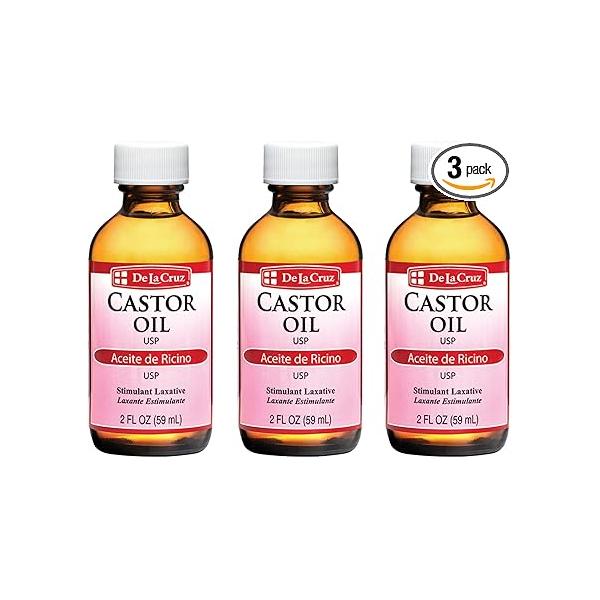 De La Cruz Castor Oil - 100% Pure for Hair, Skin, Eyelashes, and Eyebrows USP Grade, 2 FL Oz (3 Glass Bottles)