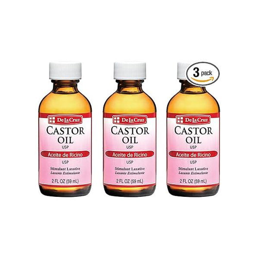 De La Cruz Castor Oil - 100% Pure for Hair, Skin, Eyelashes, and Eyebrows USP Grade, 2 FL Oz (3 Glass Bottles)