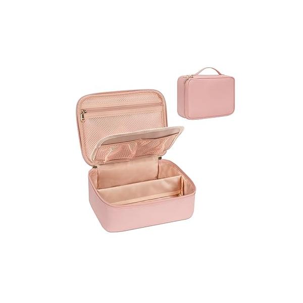 OCHEAL Makeup Bag, Cute Organizer Bag Potable Make up for Cosmetics Toiletry Accessories with Divider and Brushes Compartments, Travel Case Cosmetic Bags Women Girls-Black