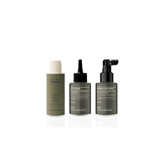 Previa Extralife Anti-Dandruff Scalp Treatment Kit, Purifying Shampoo, Cleanser and Leave-In Lotion, 3.38 Floz each