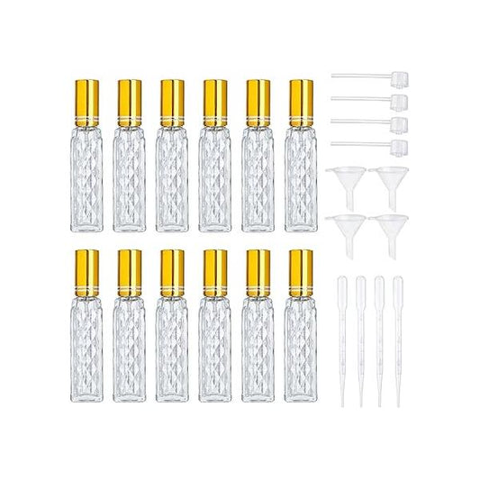 YU FENG 12pcs Glass Bottle Perfume Atomizer Refillable Spray Empty Bottles Fine Mist Cosmetic Container for Travel,10ml