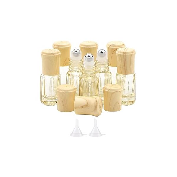 Kesell Pack of 8, 3ml Essential Oil Roller Bottles Orange Mini Portable Travel Cosmetic Container Perfume Rollerball Bottle Empty Octagonal Glass