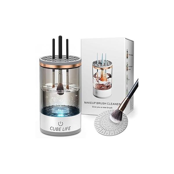 CUBE LIFE Electric Makeup Brush Cleaner, Automatic Spinning Cosmetic Cleaner For All Size Brushes Beauty Tools Sets