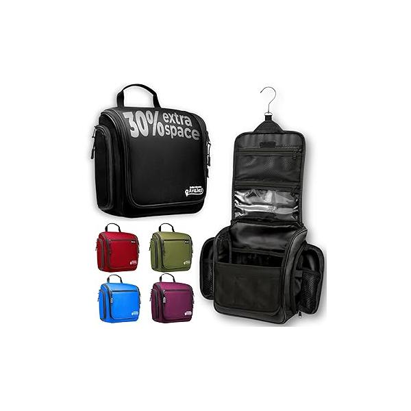 Travel Toiletry Bag for Men and Women - Large Hanging Organizer Waterproof Hygiene with Metal XXL Swivel Hook, YKK Zippers 19 Compartments Toiletries, Makeup, Cosmetics