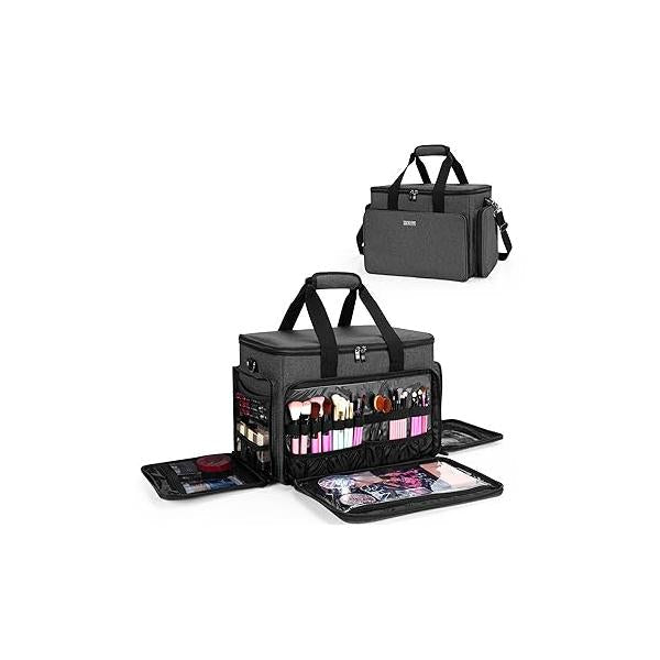 BAFASO Large Cosmetic Bag Makeup with Adjustable Dividers, Travel Case Holds Cosmetics and Hair Supplies, Purple