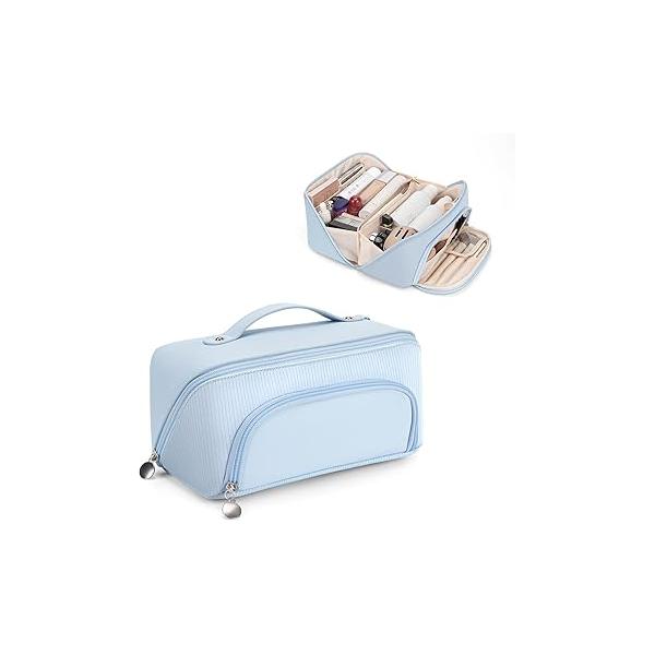 Lotour Makeup Bag Organizer Travel Cosmetic Bag, Large Capacity Skincare for Women Girls, Portable Pouch Open Flat Toiletry Essentials Toiletries Accessories