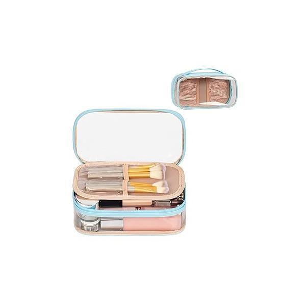OCHEAL Clear Makeup Bag, Portable Storage Organizer Cosmetic Travel Bag Cute Pouch For Women and Girls Cosmetics Bags with Divider Brush Compartment-Rose Gold