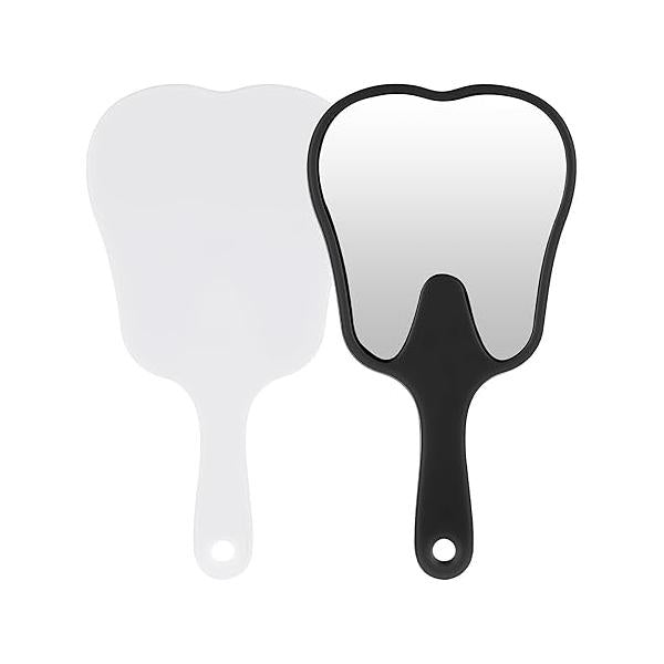 Tooth Shaped Handheld Mirror 2 Pcs Makeup Mirrors with Handle Portable Cosmetic Cute Dental Single Sided Vanity Travel Looking Glass Reflector Tool for Daily Women