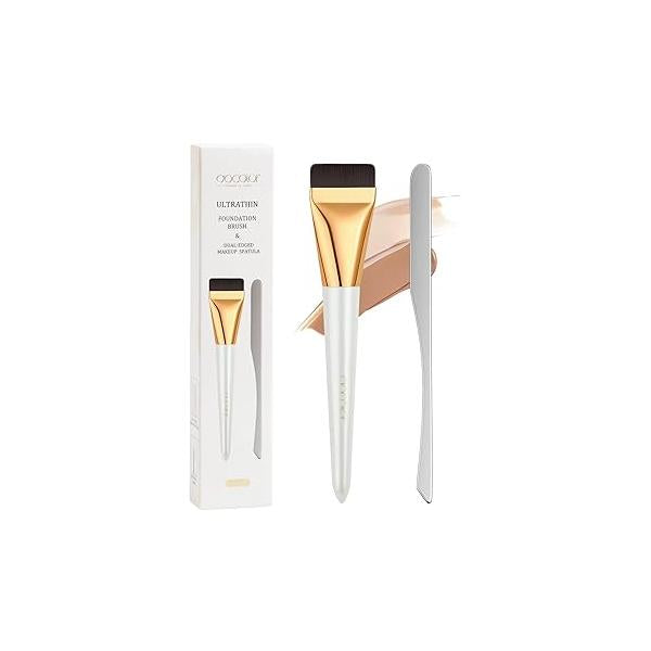 docolor Flat Foundation Brush and Makeup Spatula Set, Thin Liquid Brushes Dual Edged Korean for Blending, Cream, &Make Up