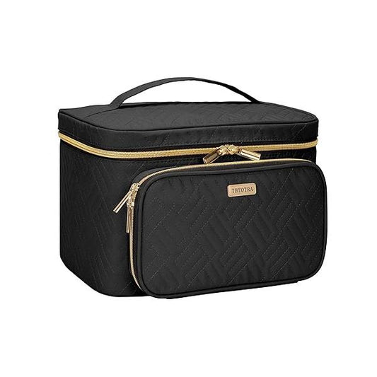 Travel Makeup Organizer Bag - Large Case with Jewelry Storage, Waterproof Toiletry Box for Cosmetics, Brushes, and Tools, Black