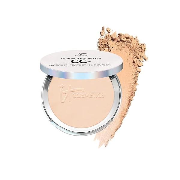 IT Cosmetics CC+ Airbrush Perfecting Powder Foundation - Buildable Full Coverage Of Pores & Dark Spots Hydrating Face Makeup with Hydrolyzed Collagen Niacinamide 0.33 Oz