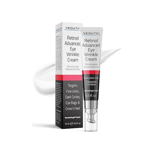 YEOUTH Retinol Eye Cream Anti Aging, Firming Under for Puffiness and Bags Eyes Wrinkles Dark Circles with Hyaluronic Acid Tripeptides 15ml