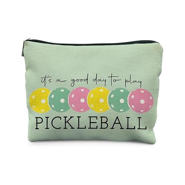 Pickleball Gifts for Women: Colorful Makeup Bag, It's a Good Day to Play Cosmetic Toiletry Lovers (Blue)