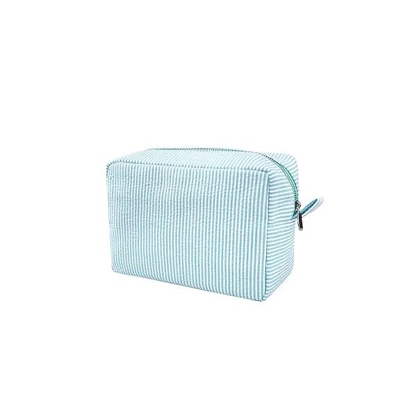 GFU Makeup Bag for Women, Cute Cosmetic Bag, Lightweight Toiletry Make up Large Seersucker Aesthetic Organizer Storage Pouch Girls, Women and Moms Gifts, Blue