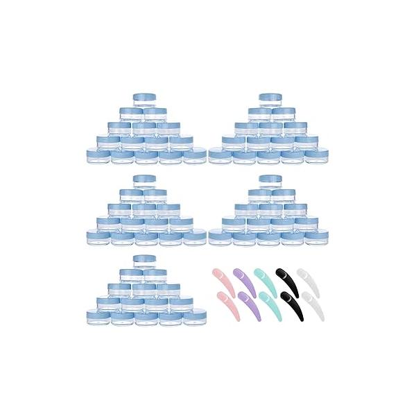 100 Pcs 20g Plastic Sample Cosmetic Containers with Lids and 10 Mini Makeup Spatula，Refillable Jars Lip Scrub for Skincare - Black