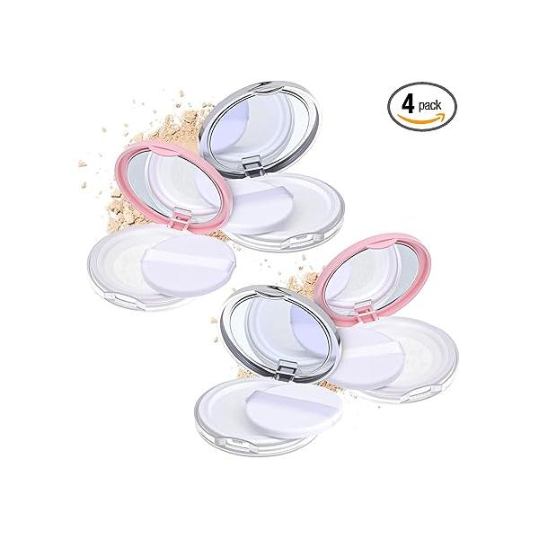 4Pcs Loose Powder Container with Puff 0.11 oz/3g Refillable Makeup Portable Empty Powders Travel Containers Cream Compact Case for Cosmetic Foundation Accessories