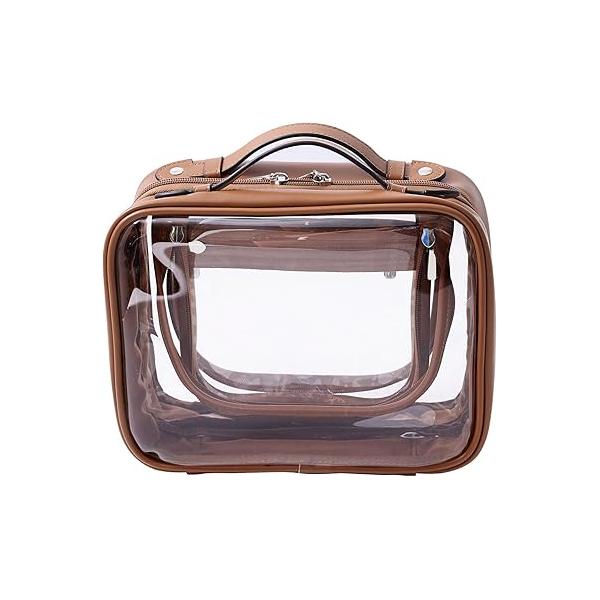 SANHECUN traveling toiletry Case large clear cosmetics case makeup bag Dimensions | LxWxH:10” x 4.5” 8”(Beige, Medium)