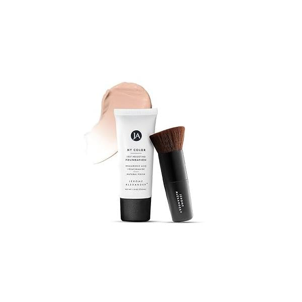 Jerome Alexander My Color Self-Adjusting Foundation, Hydrating & Lightweight Face Makeup, Skincare-Infused, with Kabuki Brush, Medium, 1 oz