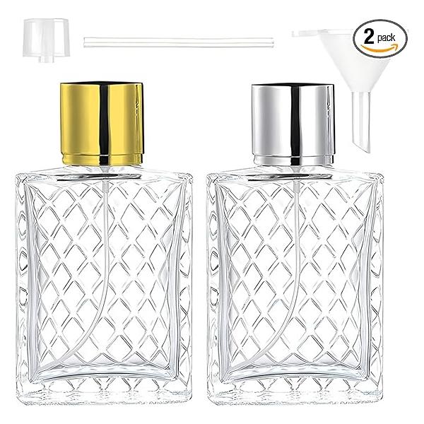 Tookie 2Pcs 100ml Empty Glass Perfume Atomiser, Portable Clear Spray Bottle, Refillable Fine Mist Cosmetic Container With Filling Funnel for Travel