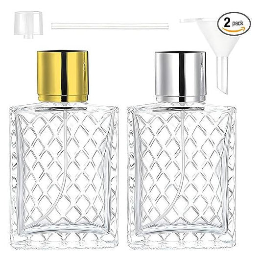 Tookie 2Pcs 100ml Empty Glass Perfume Atomiser, Portable Clear Spray Bottle, Refillable Fine Mist Cosmetic Container With Filling Funnel for Travel