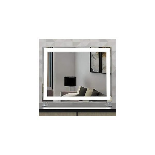 BEAUTME Vanity Mirror with Lights,Hollywood Lighted Makeup Cosmetic Mirrors Smart Button,Tabletop Mirrors,with10X Round Mirror,48.5x40.5cm,Silver