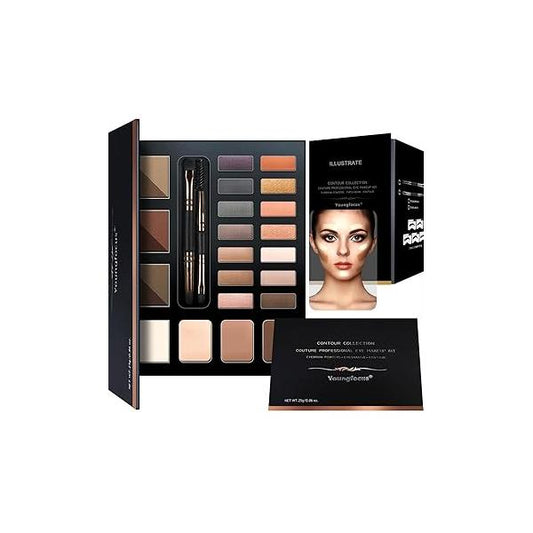 Youngfocus 14 Highly Pigmented Eyeshadows Blendable Natural Look Shimmer and Matte Eyeshadow Palette, 6 Waterproof Eyebrow Powders, 3 Contour Lasting Multi-Finish Cosmetics Gift Kit