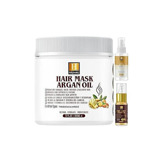 Argan Oil Hair Mask - for damaged hair and growth, moisturizes repairs dry Enriched with macadamia, jojoba almond oil Deep conditioning mask set All types 12.fl.oz