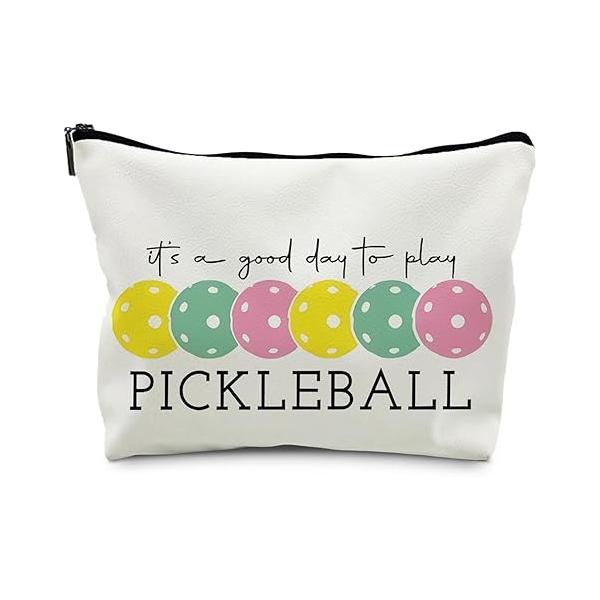 Pickleball Gifts for Women: Colorful Makeup Bag, It's a Good Day to Play Cosmetic Toiletry Lovers (Blue)