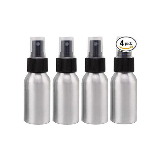 Furnido 1.72oz Aluminium Essential Oil Spray Bottle Refillable Perfume Fine Mist Atomiser Empty Beauty Metal Bottles Cosmetic Packaging Container Travel subpackage 4-Pack (Black Caps)