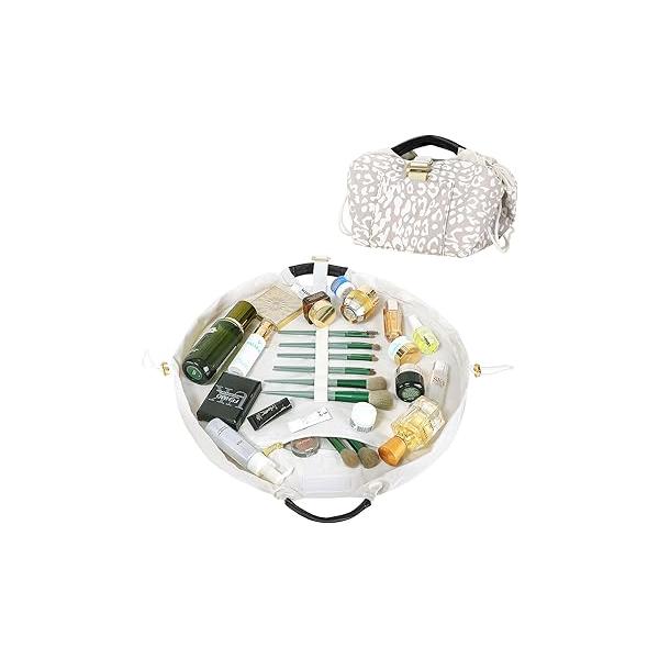 Vomgomfom 20 inch Drawstring Makeup Bag Open Flat,Waterproof Magic Cosmetic Pouch for Women,Pink