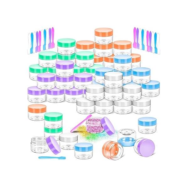 MotBach 40 PCS 15g Amber Plastic Containers with Black Lids,Small Makeup Sample Containers,0.5oz Small Pot Jars Round Travel Cosmetic Spatulas for Liquid Powder Cream Lotion