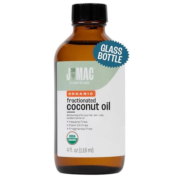 J MAC BOTANICALS Organic Fractionated Coconut Oil (16 Ounce Glass Bottle) Carrier and for DIluting Essential Oils, Moisturizer, Hair Care