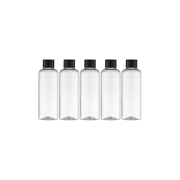 Tekson Plastic Travel Size Bottles 3.4 oz, Mouthwash Bottle, Refillable Containers for Cosmetic with Gold Screw Cap Essentials (100ml, Clear)