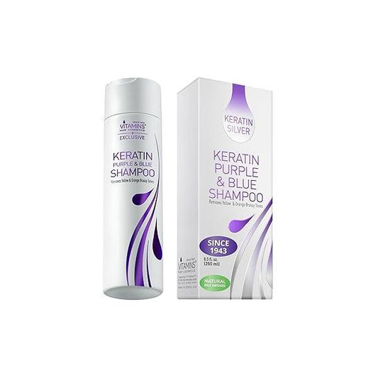 VITAMINS hair cosmetics Keratin Purple Toning Shampoo - Violet Blue Brassiness Toner for Bleached Icy Blonde Platinum Silver White Grey Ash Gray or Colored Dry Damaged Brassy Hair