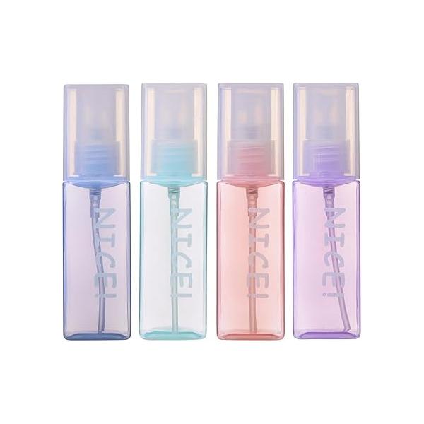 SINIDE Spray Bottles 30 ml/1 oz, 4 Pack Clear Empty Fine Mist Plastic Mini Travel Bottle Set, Portable Refillable Makeup Sprayer Containers for Perfume, Liquids, Aromatherapy, Small Size