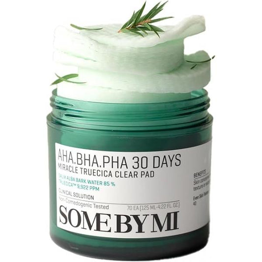 SOME BY MI AHA BHA PHA 30 Days Miracle Truecica Clear Pad - 70 Pads Korean Exfoliating Centella Face Toner Gently Clears Impurities, Refines Pores & Smooths Skin Texture Care