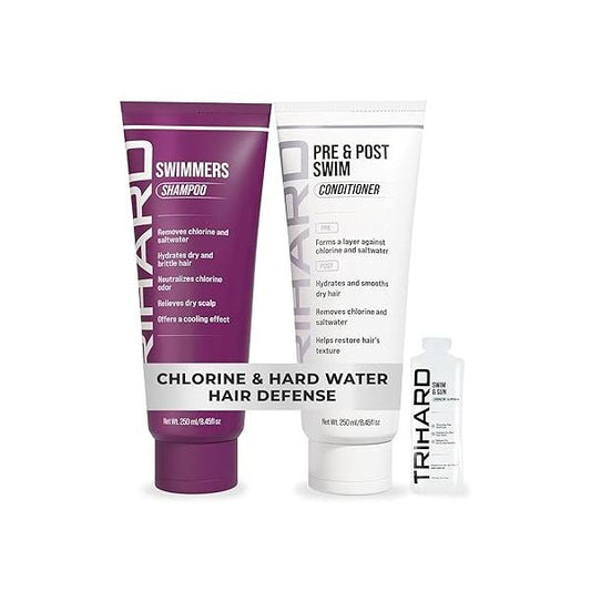 TRIHARD Swim Shampoo and Conditioner Combo | Chlorine Removal for Swimmers, Kids, Adults - Pre Hair Protection Post Repair Safe Colored