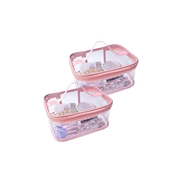 Toiletry Bag Makeup Cosmetic Clear Portable Waterproof Transparent Travel Storage Pink