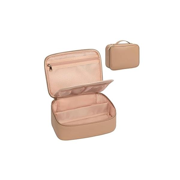 OCHEAL Makeup Bag, Cute Organizer Bag Potable Make up for Cosmetics Toiletry Accessories with Divider and Brushes Compartments, Travel Case Cosmetic Bags Women Girls-Black