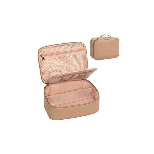 OCHEAL Makeup Bag, Cute Organizer Bag Potable Make up for Cosmetics Toiletry Accessories with Divider and Brushes Compartments, Travel Case Cosmetic Bags Women Girls-Black