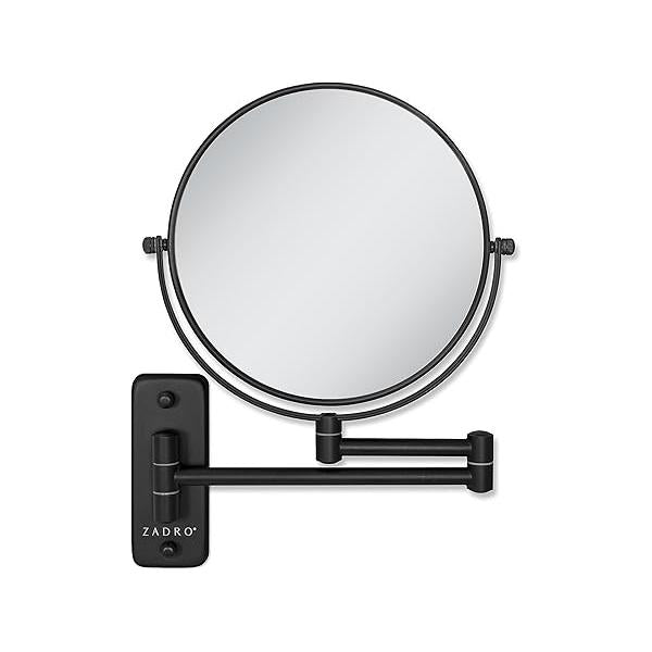 Zadro 7" Wall Mounted Wardrobe, Vanity Makeup Mirror with Magnification & Extending Arm (Large | 12.25" x 12" 8X/1X, Black)