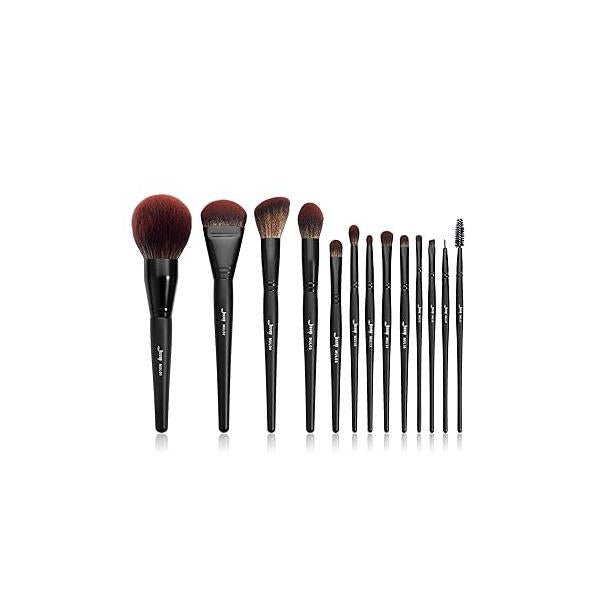 Jessup Full Makeup Brushes Set 13pcs, Professional Vegan Foundation Powder Contour Blush Highlight Eyeshadow Blending Concealer Spoolie EyeLiner Brush, Phantom Black T300