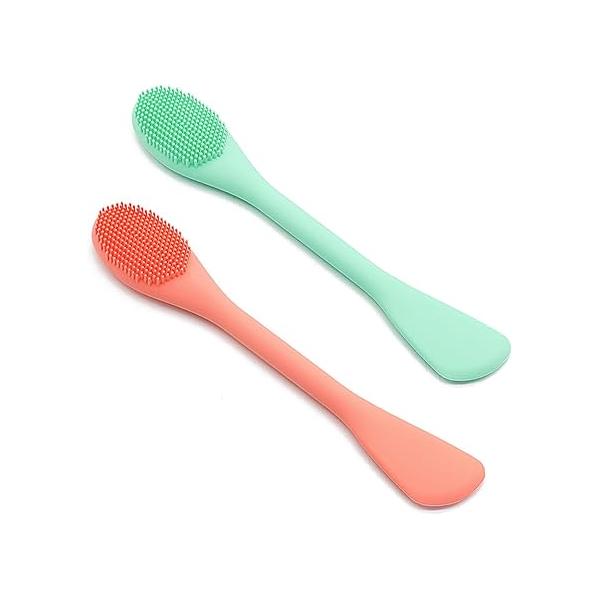 Silicone Face Mask Applicator Brush,Soft DIY Skincare Tools,Scrubber Exfoliator,Facial Cleansing Brush for Deep Gentle Exfoliating (Orange/Green)