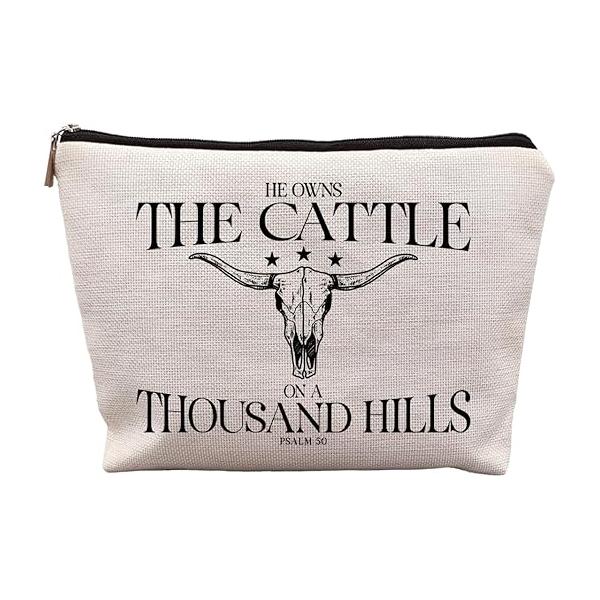 Aztec Makeup Bag, Ethnic Western Southwestern Navajo Cosmetic Bag for Women, Cow Gifts Geometric Wood Art Pouch