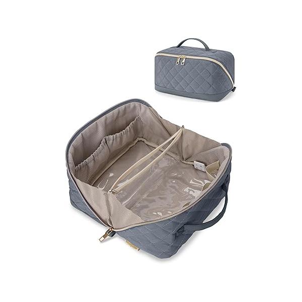 Wandering Nature Travel Makeup Bag,Travel Make up Bag with Large Capacity,Quilted Organizer Bag, Open Flat Toiletry for Women Cosmetic Divider and Handle,Patent Pending
