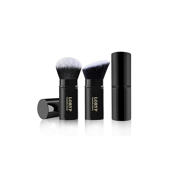 LORYP Retractable Makeup Brush Black Kabuki Foundation for liquid Cream and Powder 2 Pack Travel Set