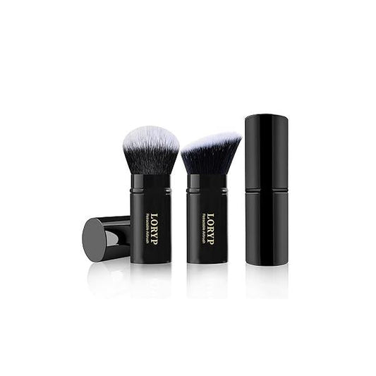 LORYP Retractable Makeup Brush Black Kabuki Foundation for liquid Cream and Powder 2 Pack Travel Set